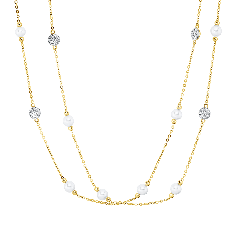 Collier   mit Süßwasserperle aus 750/-18 Karat Gelbgold mit 32 Diamanten 0