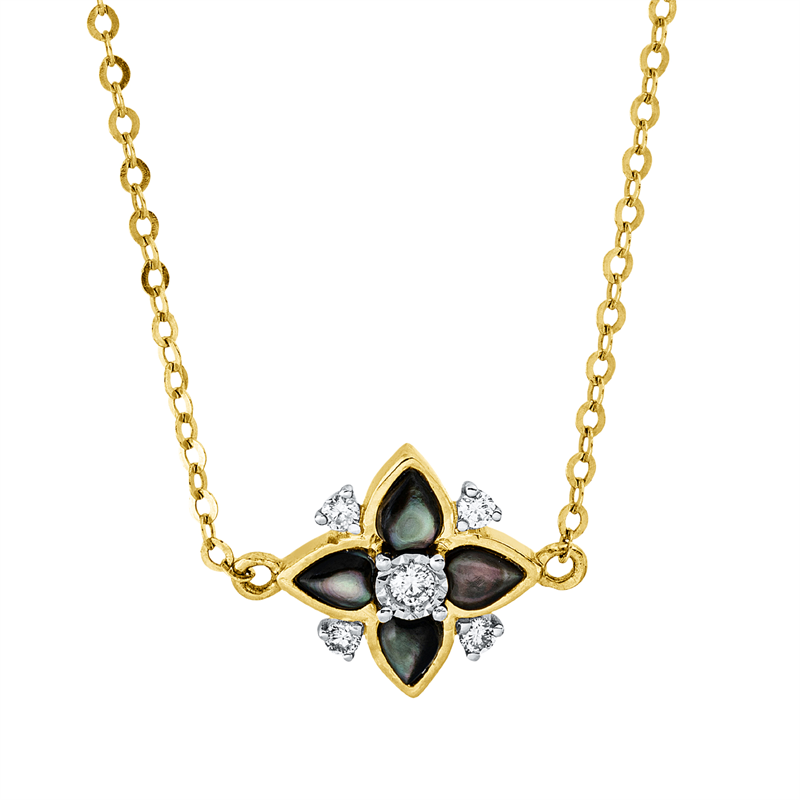 Collier mit Perlmutt mit Süßwasserperle aus 750/-18 Karat Gelbgold mit 5 Diamanten 0