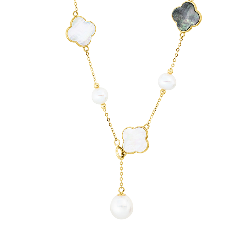 Collier mit Perlmutt mit Süßwasserperle aus 750/-18 Karat Gelbgold  