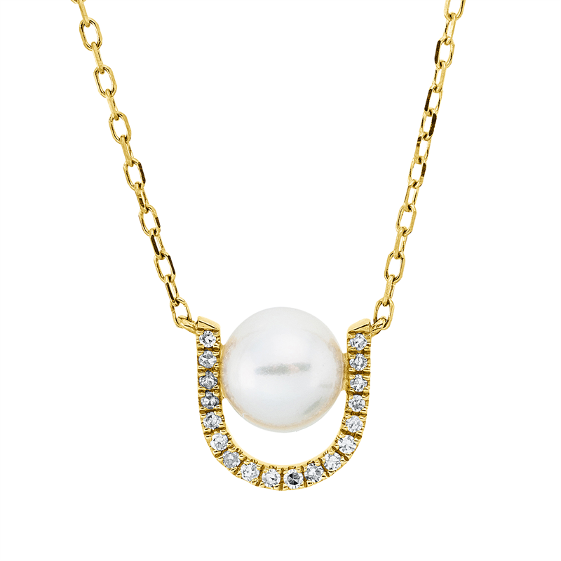 Collier   mit Süßwasserperle aus 750/-18 Karat Gelbgold mit 18 Diamanten 0