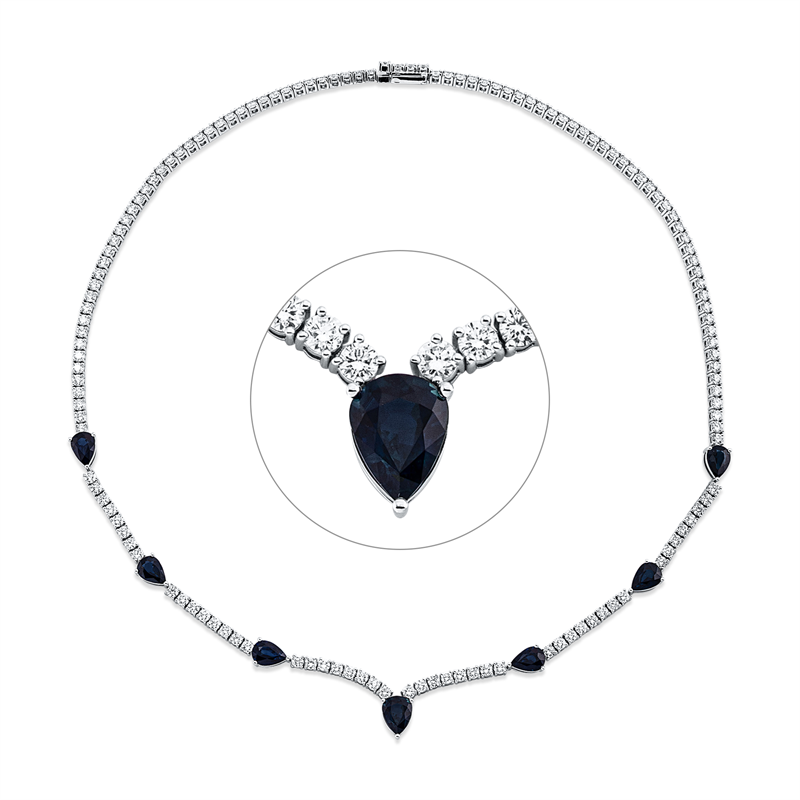 Collier mit Saphir  aus 750/-18 Karat Weißgold mit 138 Diamanten 7
