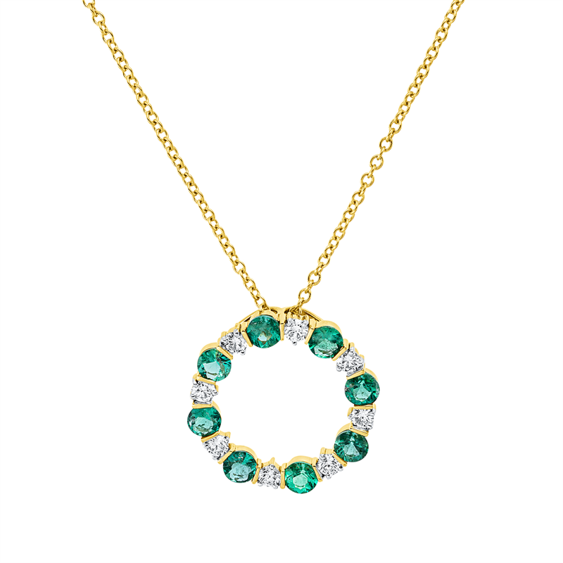 Collier mit Smaragd  aus 750/-18 Karat Gelbgold mit 8 Diamanten 0