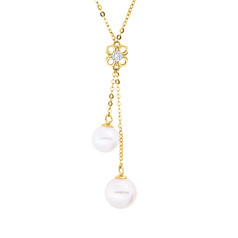 Collier mit Perlmutt mit Süßwasserperle aus 750/-18 Karat Gelbgold mit 1 Diamant 0