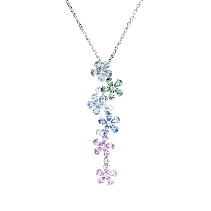 Collier mit Farbstein  aus 750/-18 Karat Weißgold mit 10 Diamanten 0