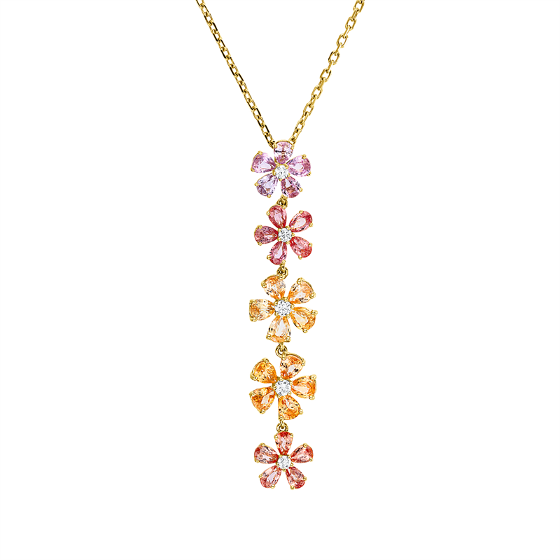 Collier mit Farbstein  aus 750/-18 Karat Gelbgold mit 5 Diamanten 0