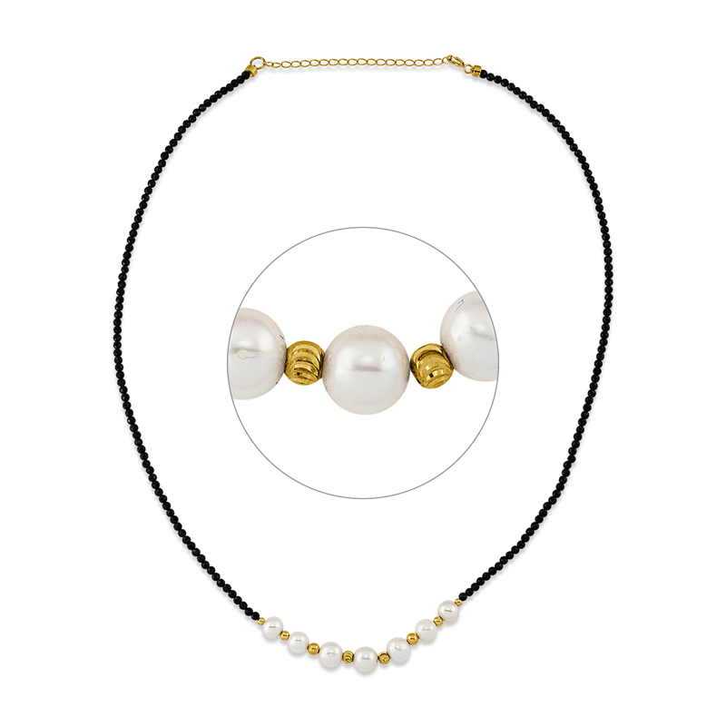 Collier mit Spinel mit Süßwasserperle aus 750/-18 Karat Gelbgold  
