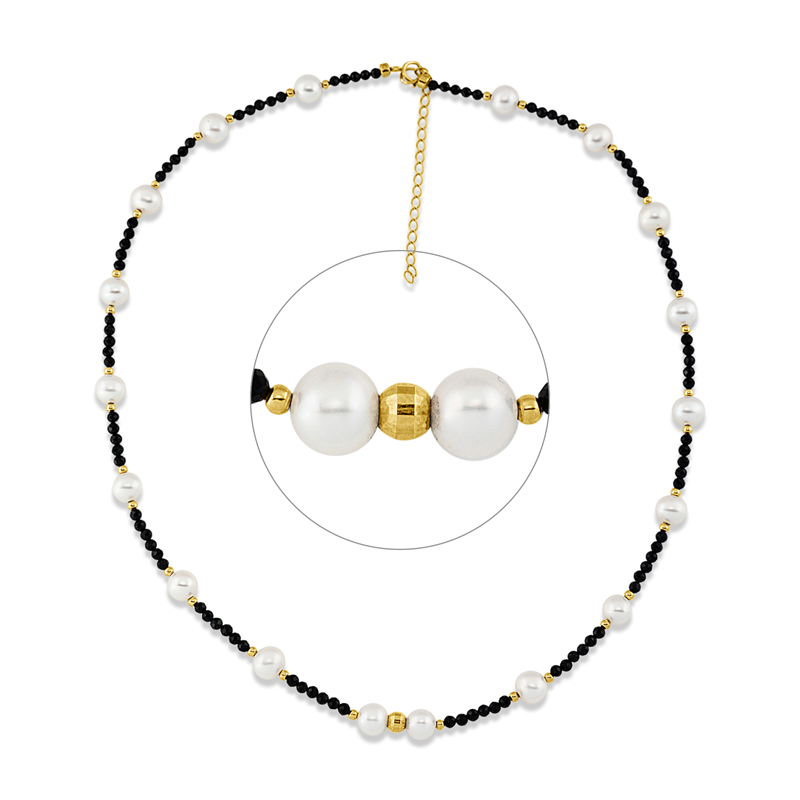 Collier mit Spinel mit Süßwasserperle aus 750/-18 Karat Gelbgold  