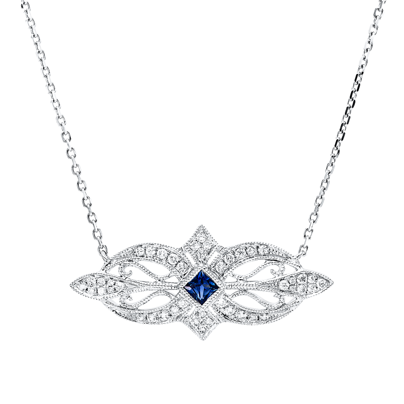 Collier mit Saphir  aus 750/-18 Karat Weißgold mit 44 Diamanten 0