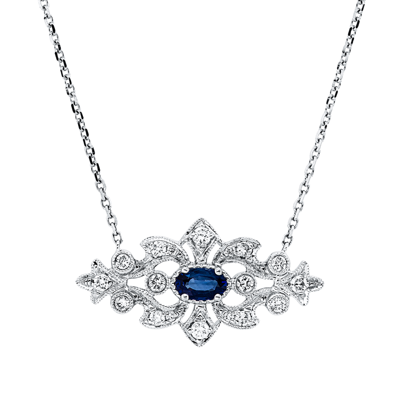 Collier mit Saphir  aus 750/-18 Karat Weißgold mit 18 Diamanten 0