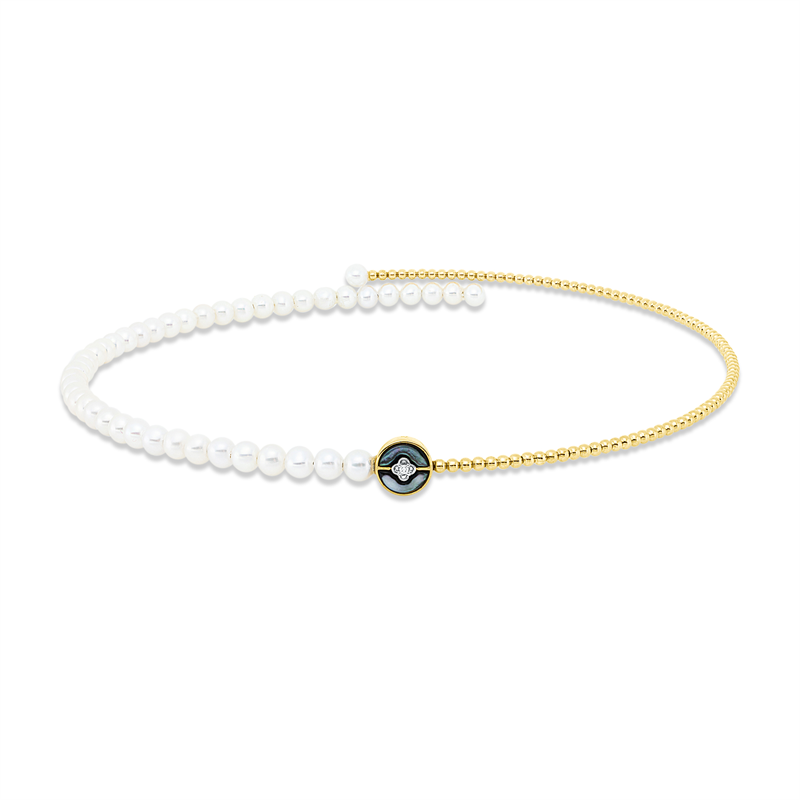 Collier mit Perlmutt mit Zuchtperle aus 750/-18 Karat Gelbgold mit 1 Diamant 0