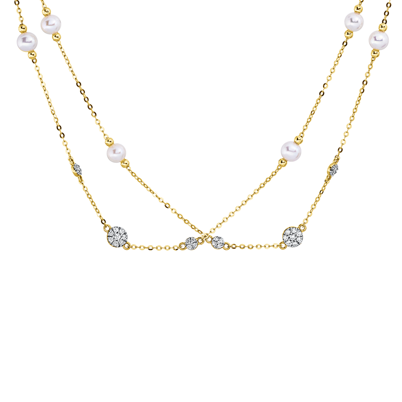 Collier   mit Zuchtperle aus 750/-18 Karat Gelbgold mit 32 Diamanten 0