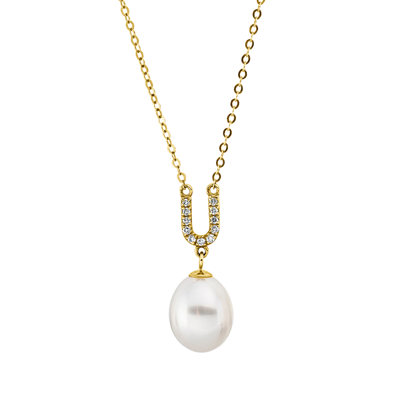 Collier   mit Zuchtperle aus 750/-18 Karat Gelbgold mit 11 Diamanten 0