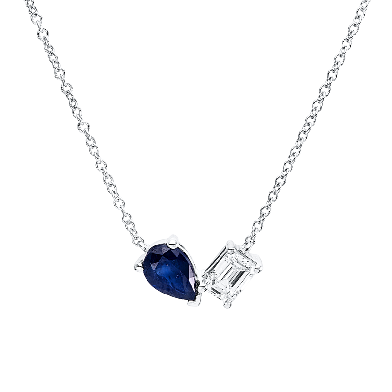 Collier mit Saphir  aus 750/-18 Karat Weißgold mit 1 Diamant 0