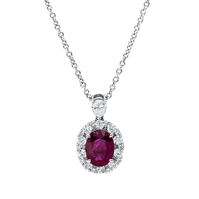Collier mit Rubin  aus 750/-18 Karat Weißgold mit 31 Diamanten 0