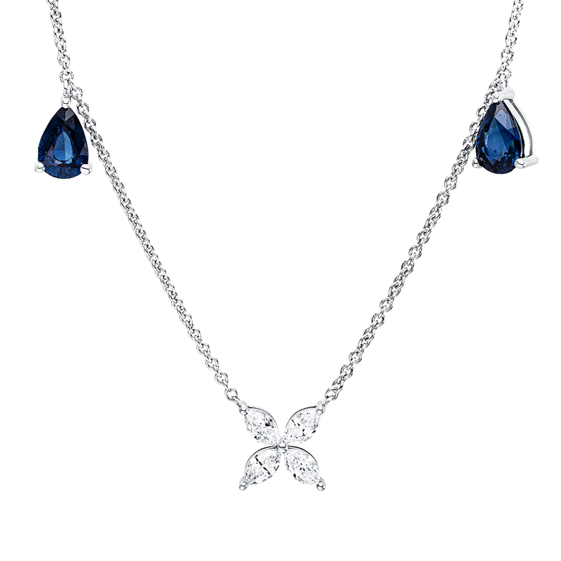 Collier mit Saphir  aus 750/-18 Karat Weißgold mit 12 Diamanten 0