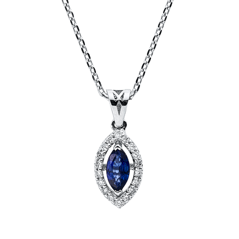 Collier mit Saphir  aus 750/-18 Karat Weißgold mit 18 Diamanten 0
