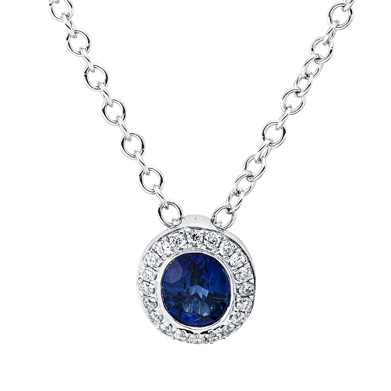 Collier mit Saphir  aus 750/-18 Karat Weißgold mit 20 Diamanten 0