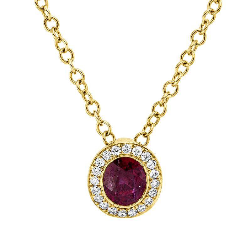 Collier mit Rubin  aus 750/-18 Karat Gelbgold mit 20 Diamanten 0