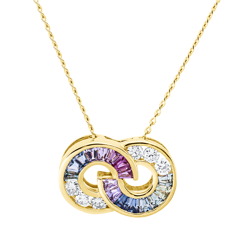 Collier mit Saphir  aus 585/-14 Karat Gelbgold mit 6 Diamanten 0