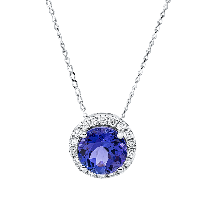 Collier mit Tansanit  aus 585/-14 Karat Weißgold mit 18 Diamanten 0