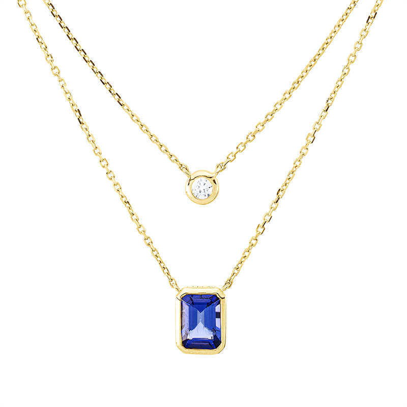 Collier mit Tansanit  aus 750/-18 Karat Gelbgold mit 1 Diamant 0