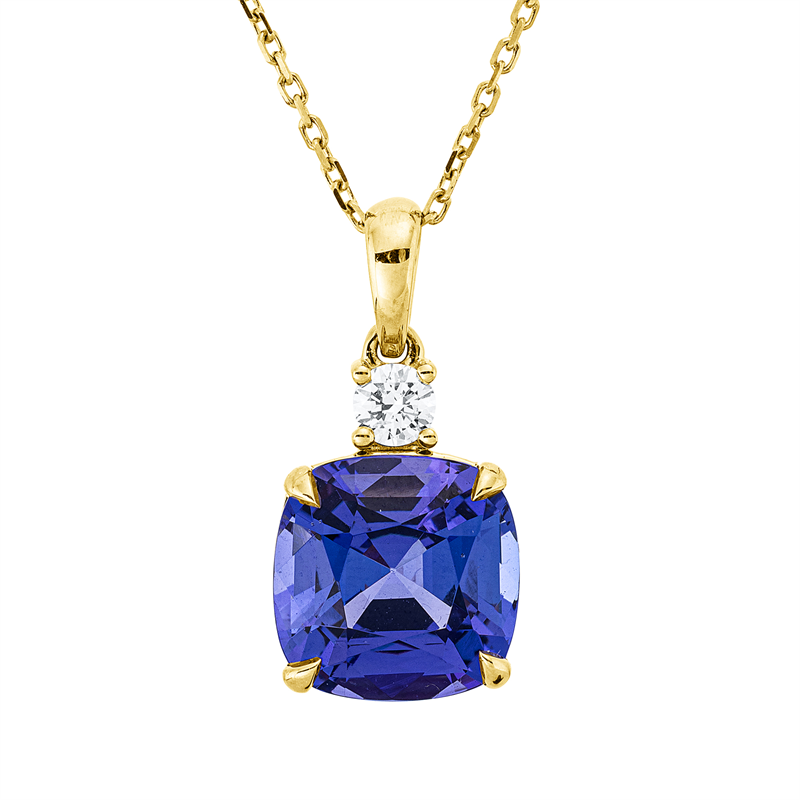 Collier mit Tansanit  aus 750/-18 Karat Gelbgold mit 1 Diamant 0