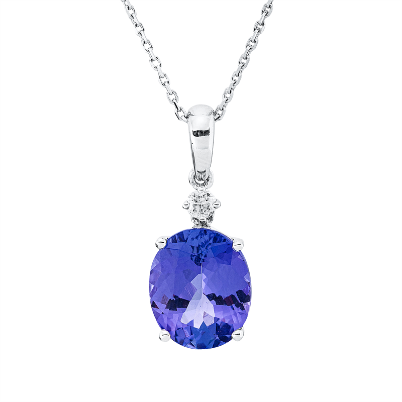Collier mit Tansanit  aus 750/-18 Karat Weißgold mit 5 Diamanten 0