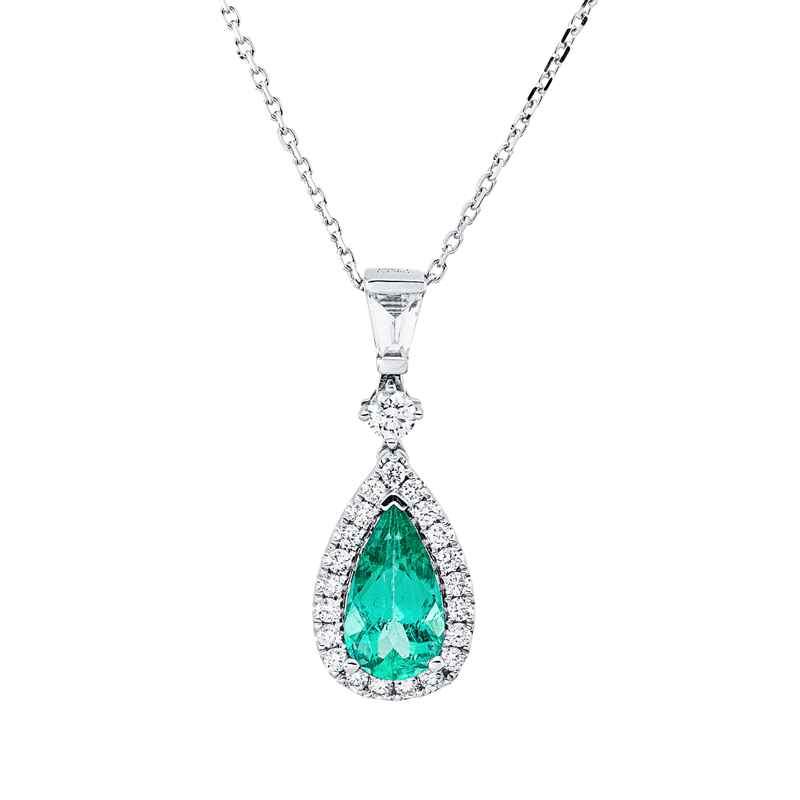 Collier mit Smaragd  aus 750/-18 Karat Weißgold mit 25 Diamanten 0
