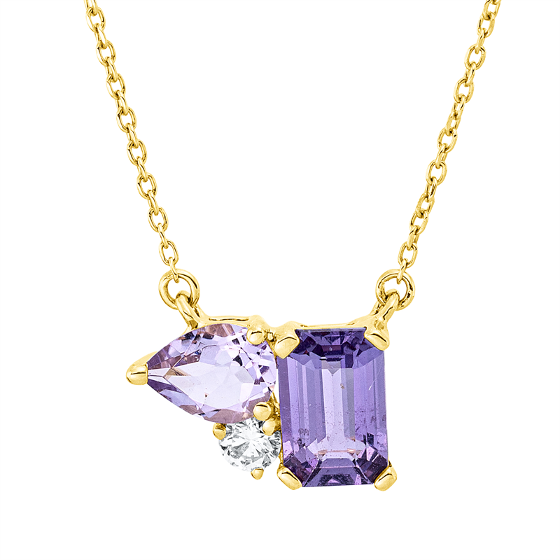 Collier mit Amethyst  aus 750/-18 Karat Gelbgold mit 1 Diamant 0
