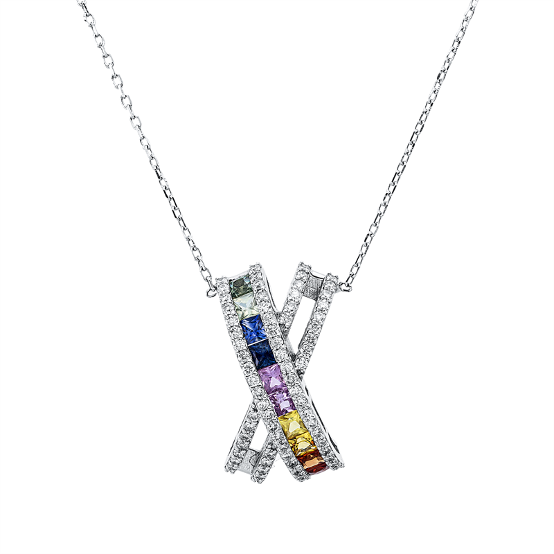 Collier mit Saphir  aus 750/-18 Karat Weißgold mit 72 Diamanten 0