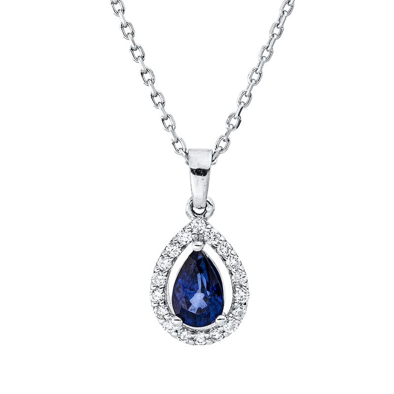 Collier mit Saphir  aus 750/-18 Karat Weißgold mit 18 Diamanten 0