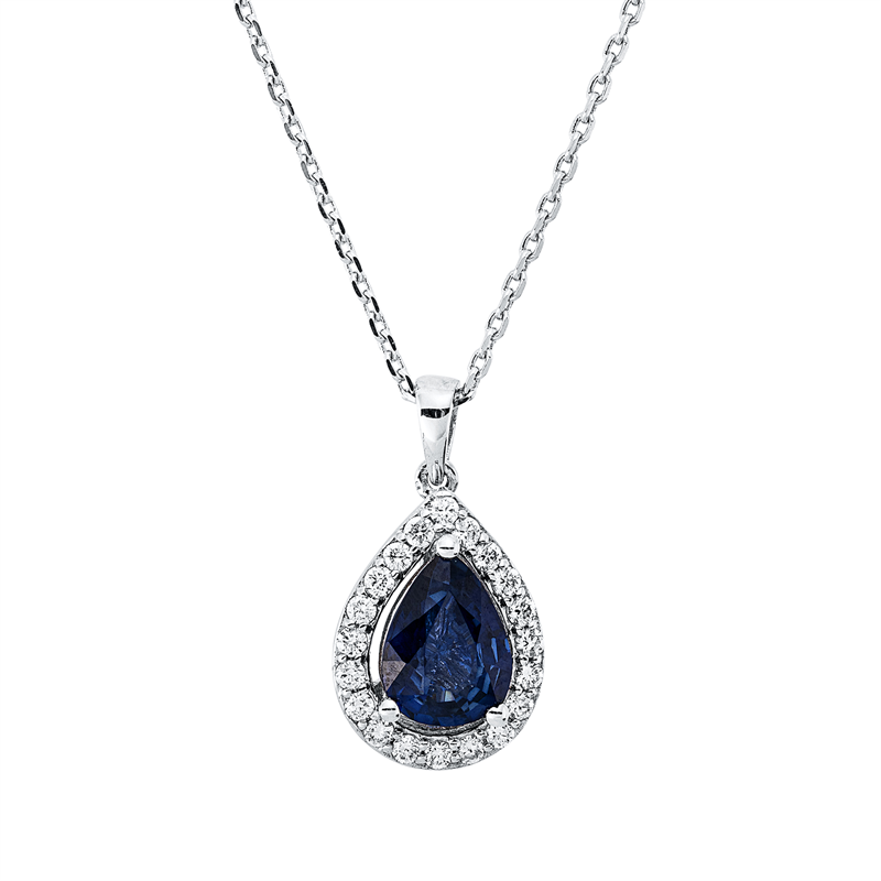 Collier mit Saphir  aus 750/-18 Karat Weißgold mit 20 Diamanten 0