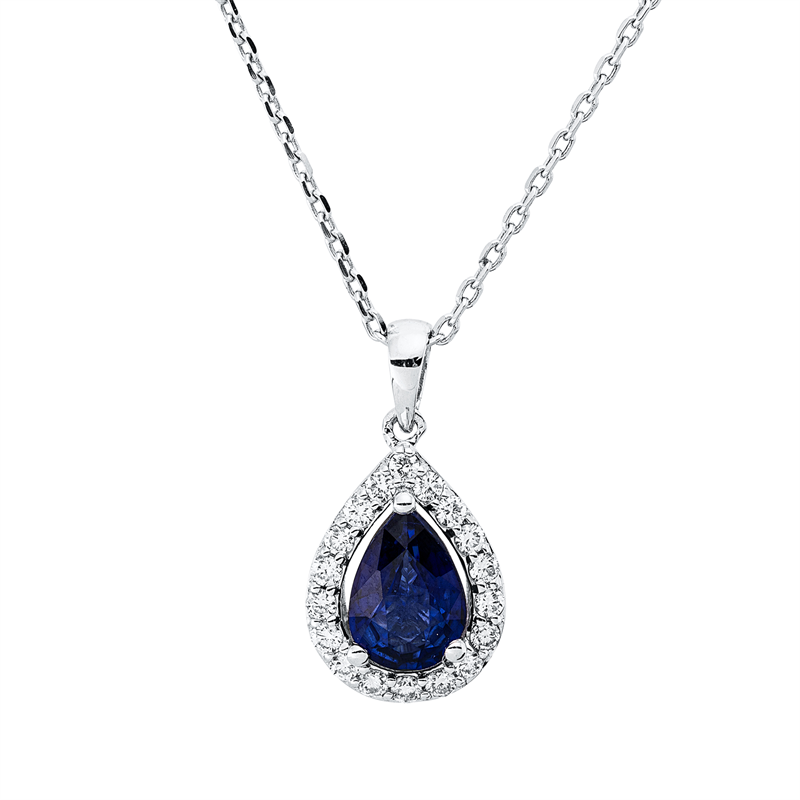 Collier mit Saphir  aus 750/-18 Karat Weißgold mit 18 Diamanten 0