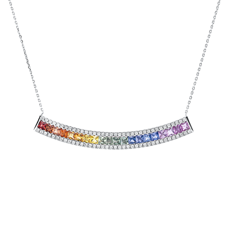 Collier mit Saphir  aus 750/-18 Karat Weißgold mit 74 Diamanten 0