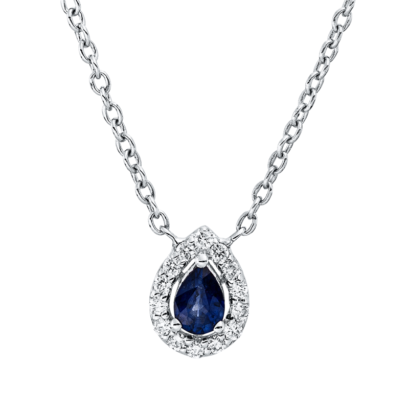 Collier mit Saphir  aus 750/-18 Karat Weißgold mit 14 Diamanten 0