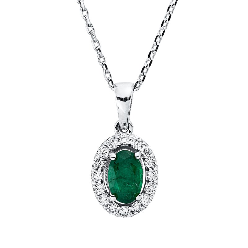 Collier mit Smaragd  aus 750/-18 Karat Weißgold mit 16 Diamanten 0