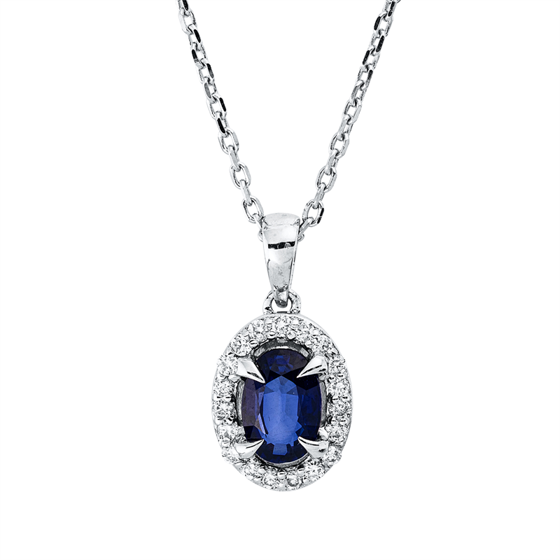 Collier mit Saphir  aus 750/-18 Karat Weißgold mit 19 Diamanten 0
