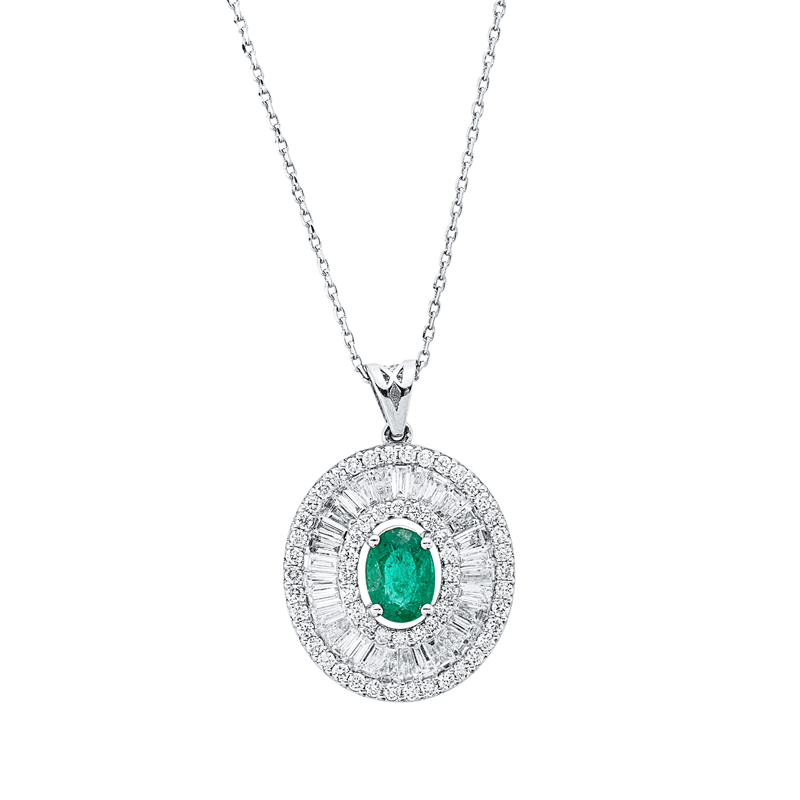 Collier mit Smaragd  aus 750/-18 Karat Weißgold mit 88 Diamanten 1