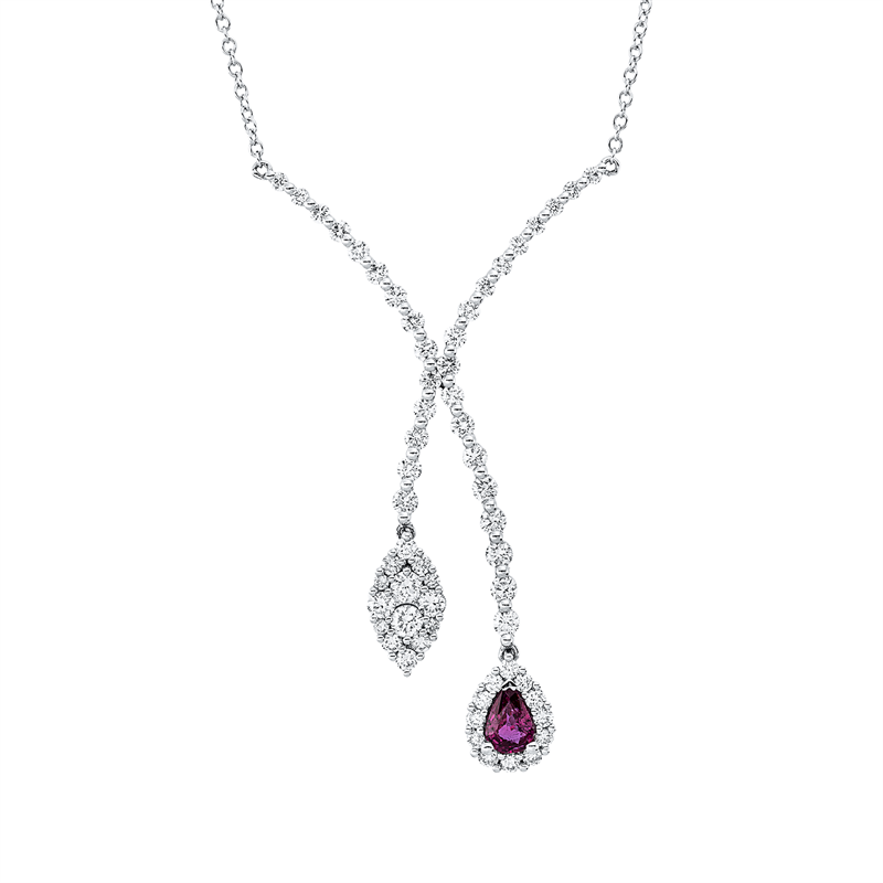 Collier mit Rubin  aus 750/-18 Karat Weißgold mit 58 Diamanten 1