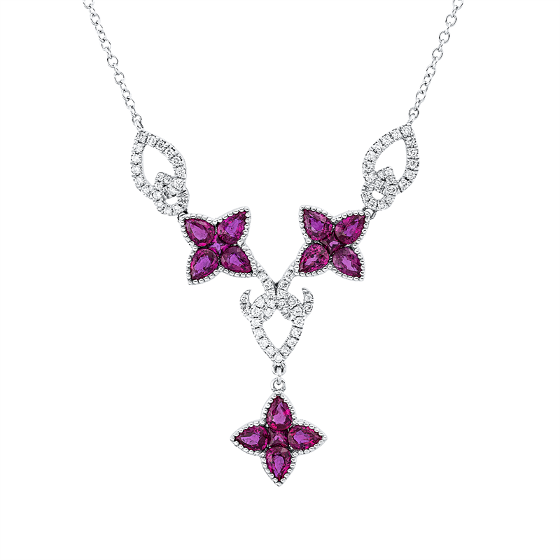 Collier mit Rubin  aus 750/-18 Karat Weißgold mit 69 Diamanten 0
