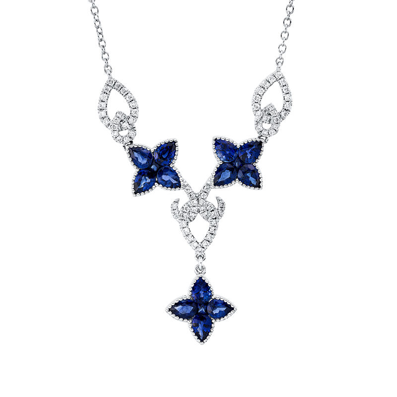 Collier mit Saphir  aus 750/-18 Karat Weißgold mit 69 Diamanten 0