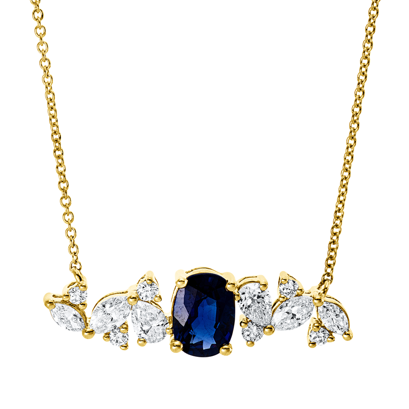 Collier mit Saphir  aus 750/-18 Karat Gelbgold mit 12 Diamanten 0
