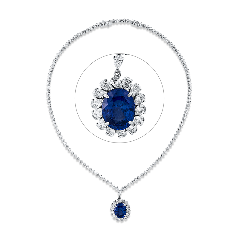 Collier mit Saphir  aus 750/-18 Karat Weißgold mit 141 Diamanten 7