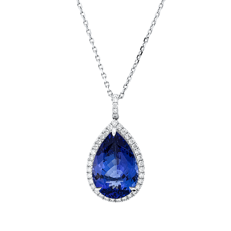 Collier mit Tansanit  aus 750/-18 Karat Weißgold mit 38 Diamanten 0