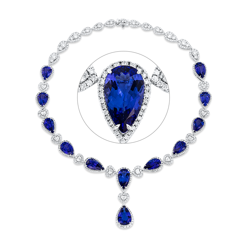 Collier mit Tansanit  aus 950/-Platin Weißgold Platin 950 mit 698 Diamanten 18