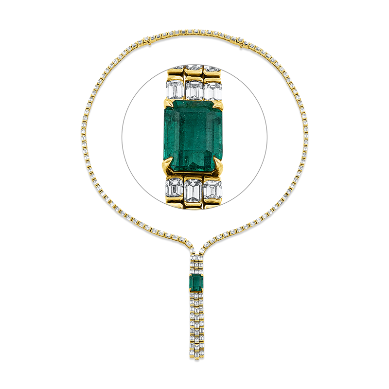 Collier mit Smaragd  aus 750/-18 Karat Gelbgold mit 138 Diamanten 26
