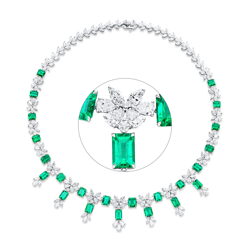 Collier mit Smaragd  aus 750/-18 Karat Weißgold mit 196 Diamanten 19