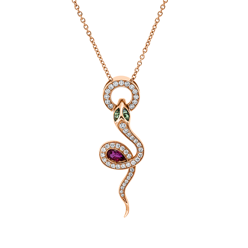 Collier mit Tsavorith  aus 750/-18 Karat Rotgold mit 45 Diamanten 0