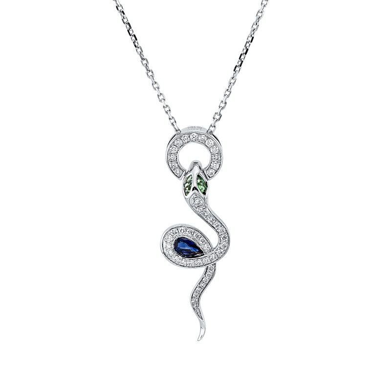Collier mit Tsavorith  aus 750/-18 Karat Weißgold mit 45 Diamanten 0