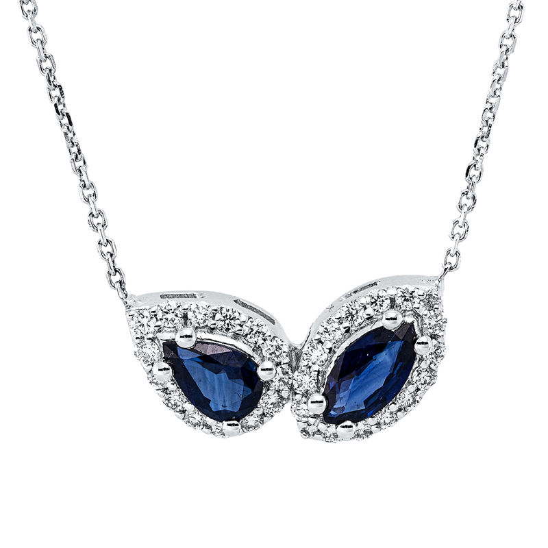 Collier mit Saphir  aus 750/-18 Karat Weißgold mit 28 Diamanten 0